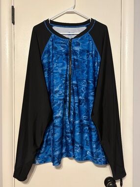 Aqua Design Women’s Plus Full Zip L/S Rash Guard Swim Shirt 6XL Blue/Black
